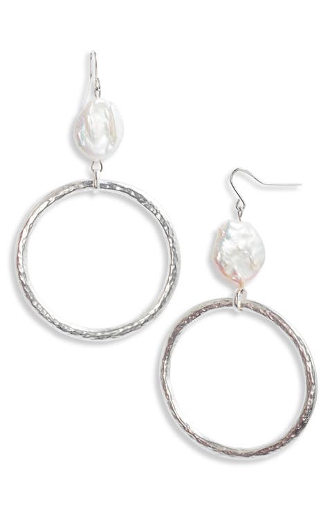 Cultured Pearl Hoop Drop Earrings