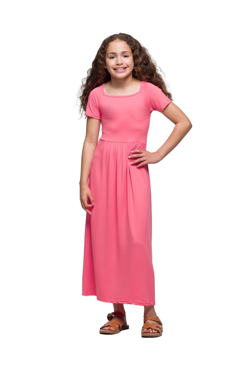 Short Sleeve Pleated Maxi Dress, Main, color, Coral