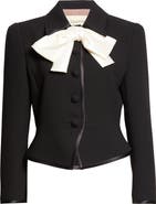Valentino Bow Front Virgin Wool Crepe Crop Jacket