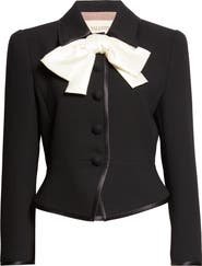 Valentino Bow Front Virgin Wool Crepe Crop Jacket