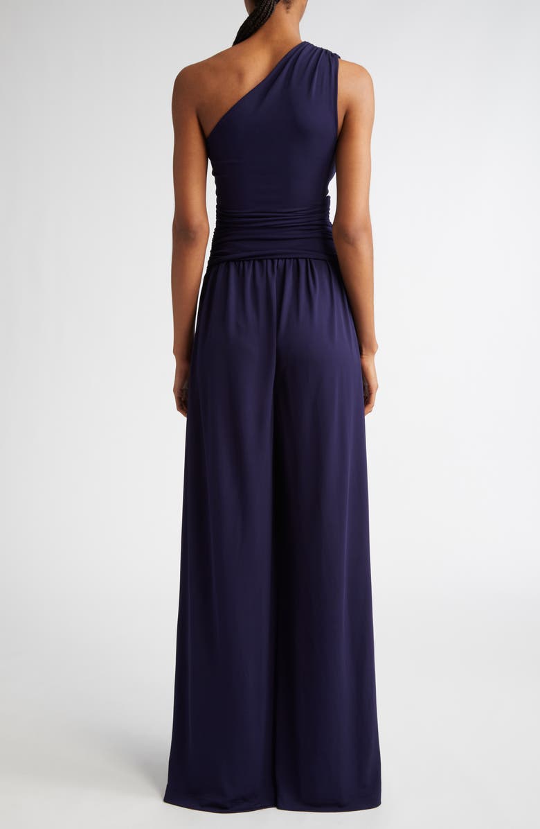 Michael Kors Collection One-Shoulder Knot Detail Jersey Jumpsuit, Alternate, color, Maritime