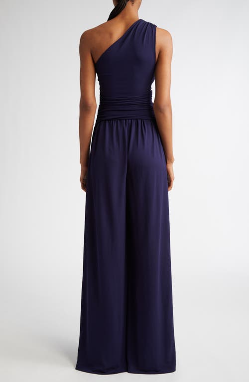 Michael Kors One-shoulder Jersey Jumpsuit In Maritime