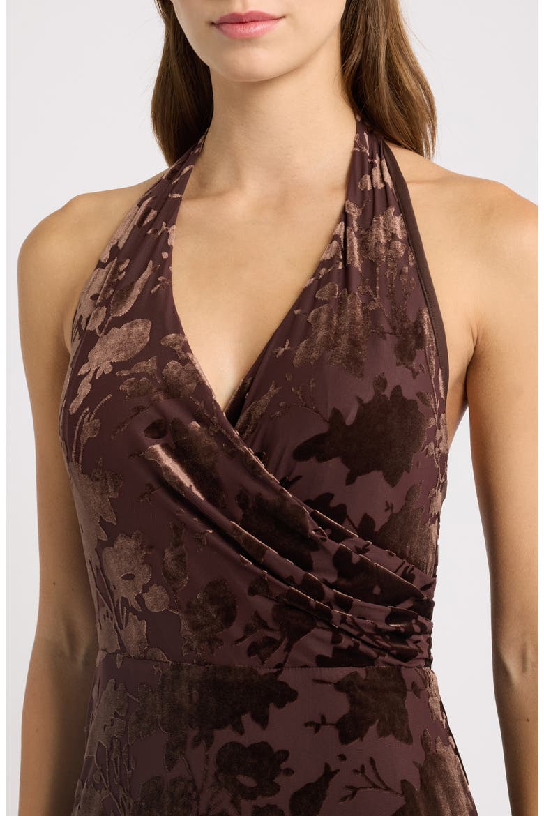 Floral Burnout Halter Neck Maxi Dress, Alternate, color, COFFEE BEAN