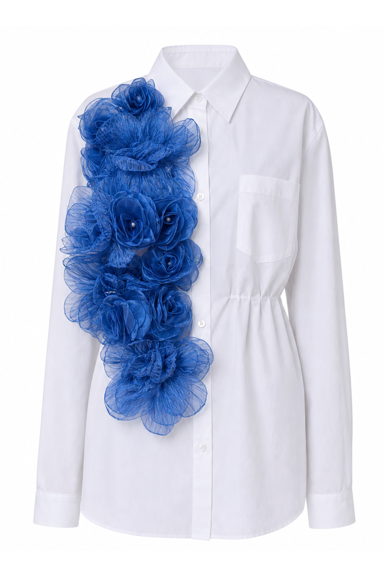 Flower Appliqué Dress Shirt, Alternate, color, White/ Blue