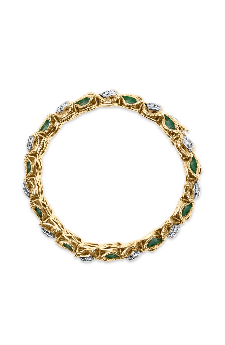 Haus of Brilliance 18K Gold 3 1/4 Ctw Diamond & Green Enamel Gold Textured Bracelet, Alternate, color, Yellow