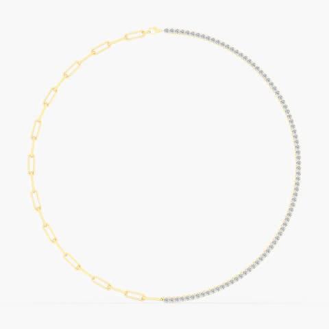 Half Tennis Paperclip Lab Diamond Necklace in 14K Gold