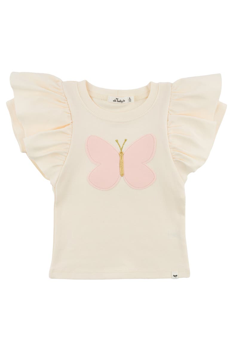 Butterfly Pink Terry with Gold Butterfly Tee, Main, color, Cream
