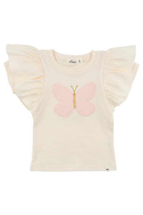 Butterfly Pink Terry with Gold Butterfly Tee (Little Girl)