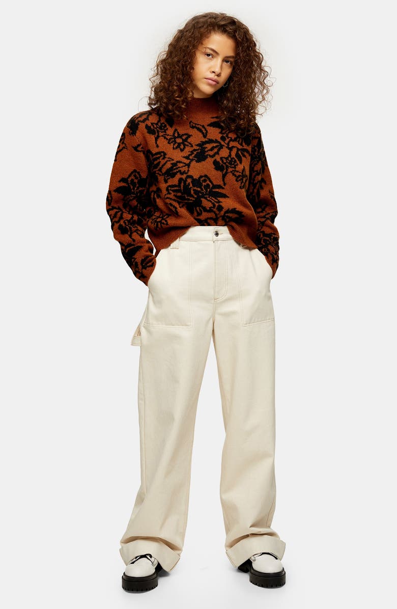 Topshop Floral Jacquard Sweater, Alternate, color,