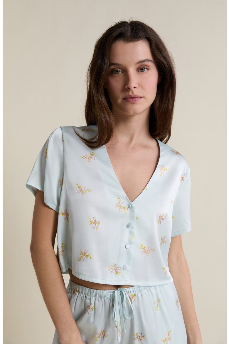 Solia Floral Short Sleeve Pajama Top, Alternate, color, PRINTED GREEN BLUE