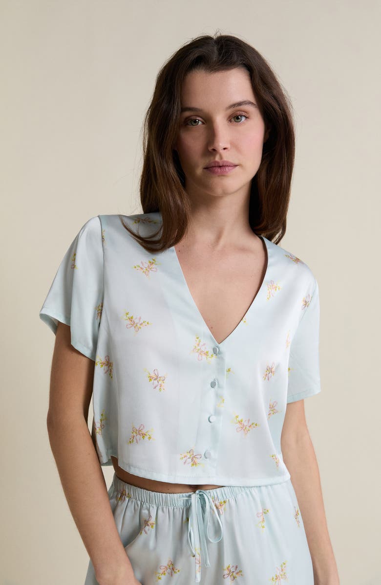 Etam Solia Floral Short Sleeve Pajama Top, Alternate, color, Printed Green Blue