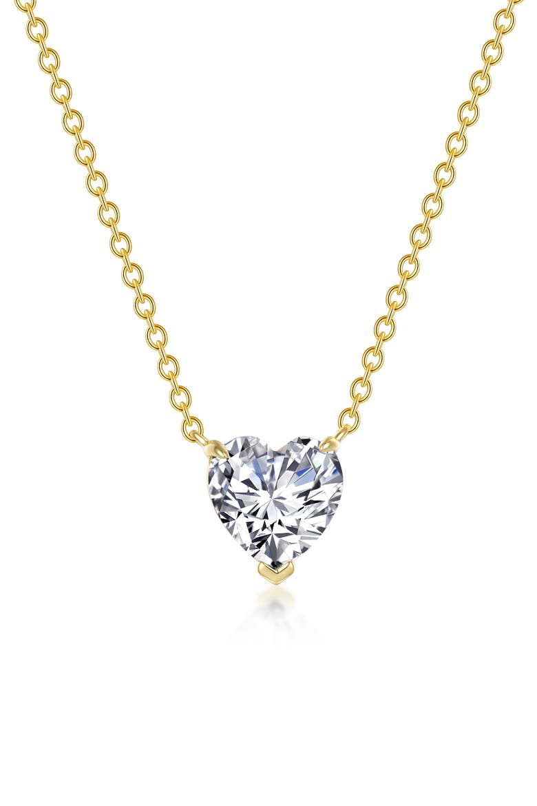 Simulated Diamond Solitaire Heart Pendant Necklace, Main, color, WHITE/ GOLD