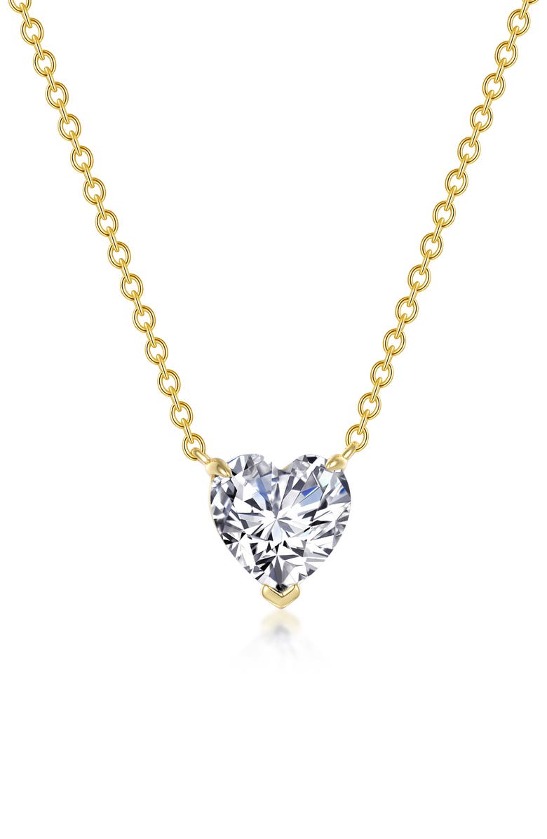 Lafonn Simulated Diamond Solitaire Heart Pendant Necklace, Main, color, White/ Gold