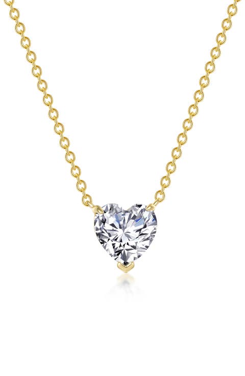Simulated Diamond Solitaire Heart Pendant Necklace