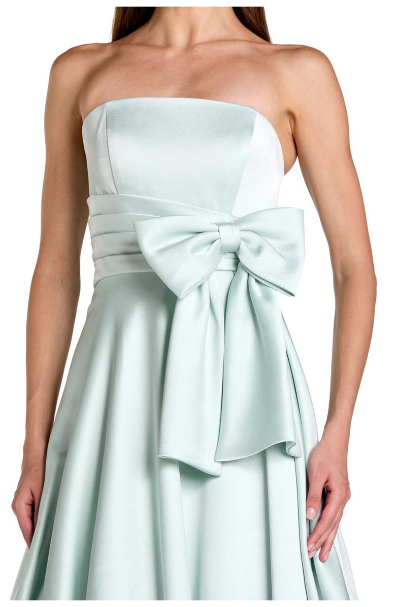 Mac Duggal Women’s Strapless Satin Ballgown with Statement Bow Detail, Alternate, color, Seafoam