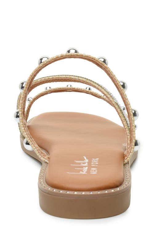 Nicole Miller Strappy Stud Slide Sandal In Beige Raffia