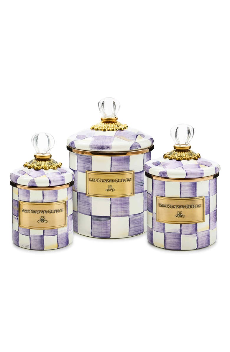 MACKENZIE CHILDS Violet Check Demi Enameled Steel Canister, Alternate, color, Violet