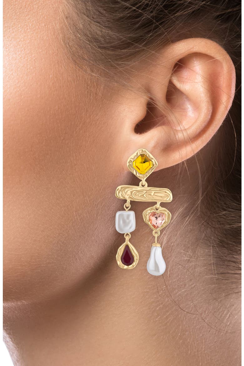 Crystal & Faux Pearl Double Drop Chandelier Earrings (Nordstrom Exclusive), Alternate, color, MULTI/ GOLD