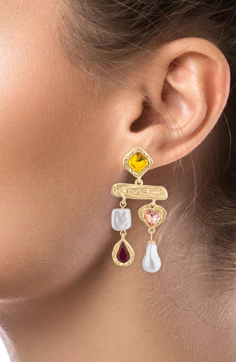 JARDIN Crystal & Faux Pearl Double Drop Chandelier Earrings, Alternate, color, Multi/ Gold