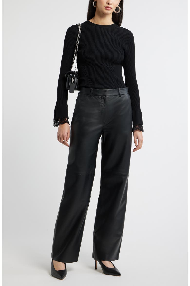 Lace Cuff Ribbed Sweater, Alternate, color, BLACK