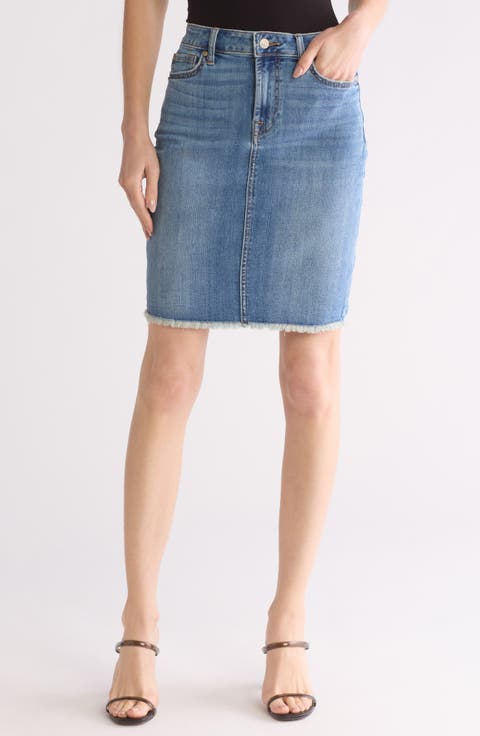 Fray Hem Denim Pencil Skirt