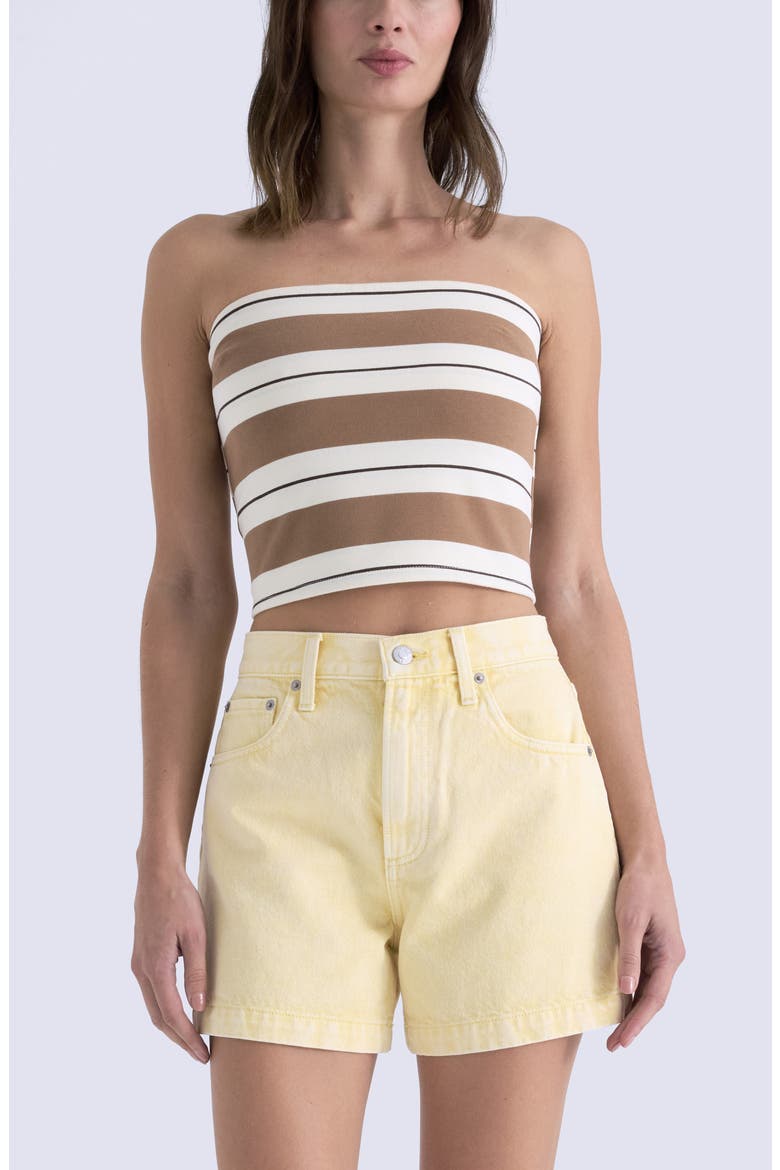 Beverly Stripe Cotton Blend Strapless Top, Main, color, DESERT EGRET STRIPE