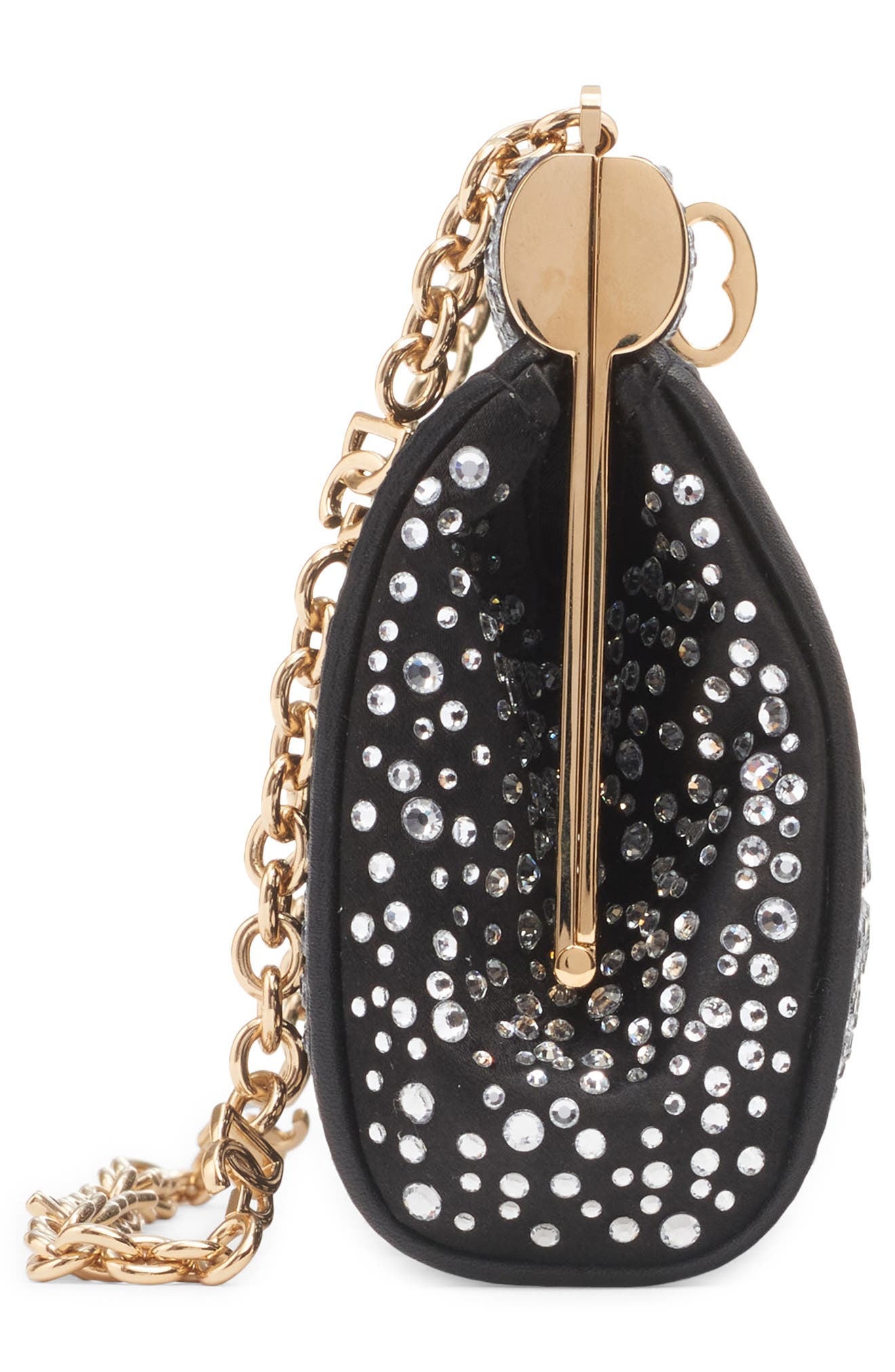 Dolce&Gabbana Marlene Crystal Embellished Satin Shoulder Bag, Alternate, color, Crystal/ Nero
