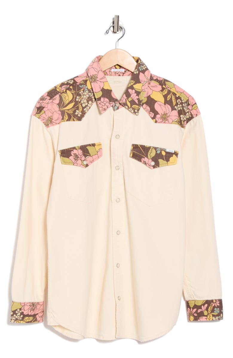 MOTHER The Tycoon Cotton Denim Western Shirt, Alternate, color, Boutonniere Bouquet