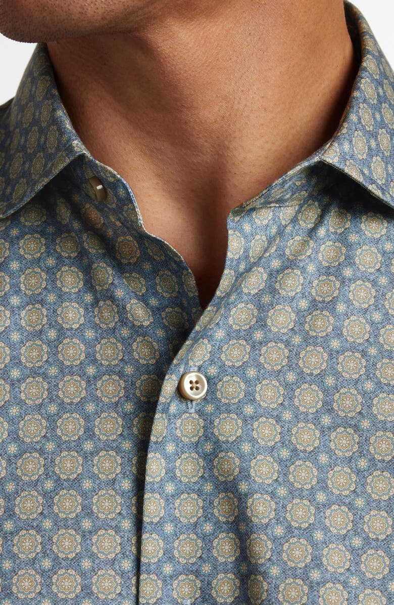 David Donahue Medallion Print Cotton Button-Up Shirt, Alternate, color, Blue/ Dune