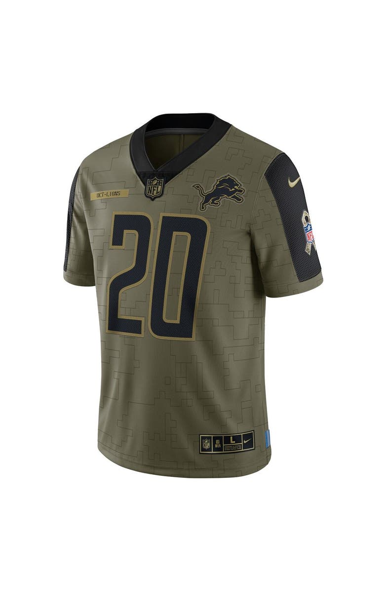 Nike Men's Nike Barry Sanders Olive Detroit Lions 2021 Salute To Service Retired Player Limited Jersey, Alternate, color,