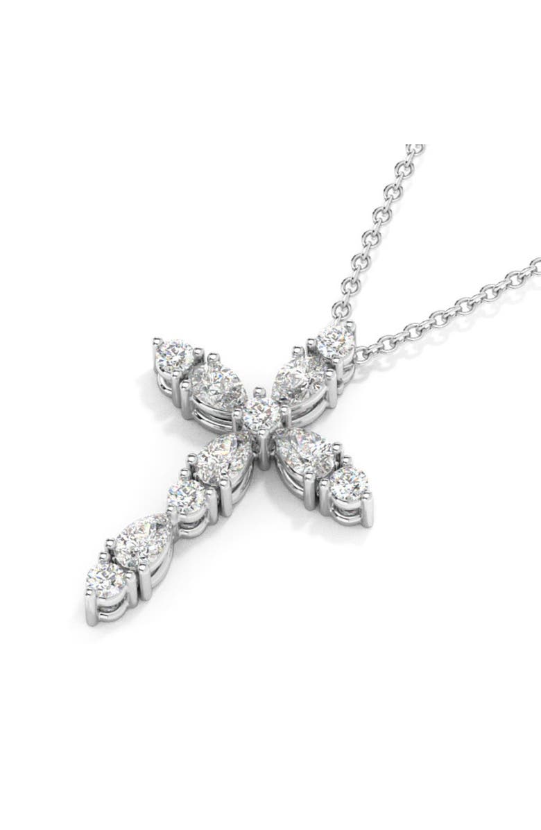 Bliss Diamond 3/4Ct Diamond Cross Round & Pear Shape 14k Gold Necklace Lab Grown 1" Tall, Alternate, color, 14K White Gold