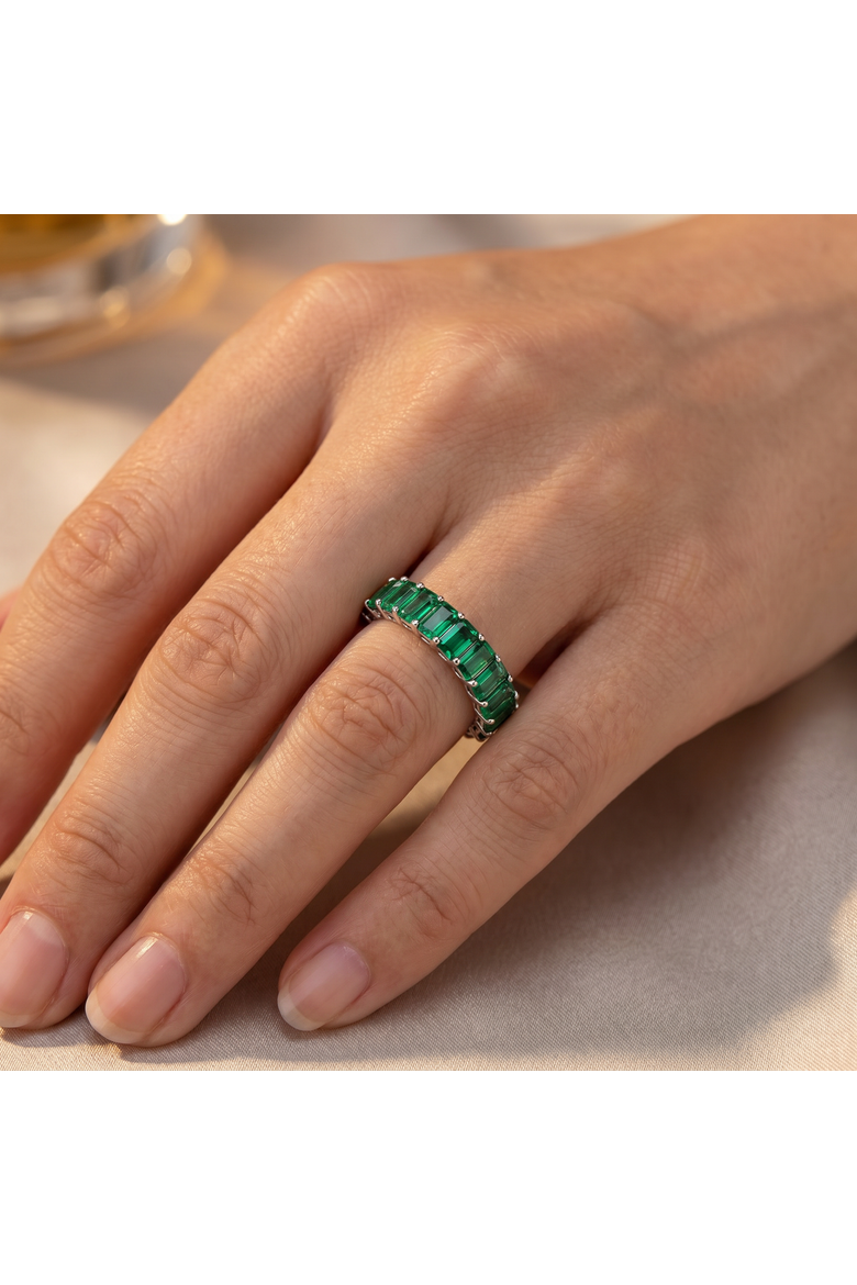2.50Ct Emerald 11-Stone Wedding Anniversary Ring Stackable 14k Gold Band, Alternate, color, 14k White Gold