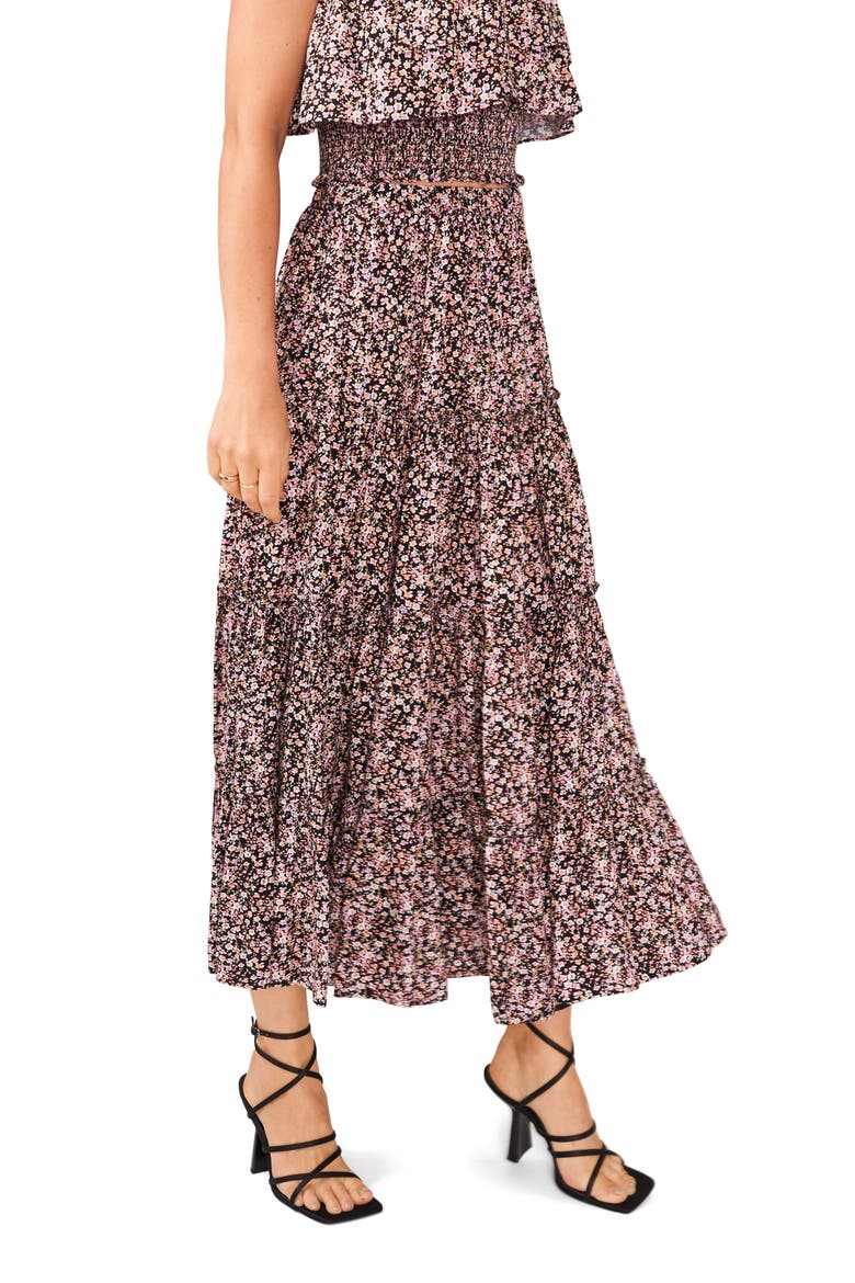Floral Tiered Midi Skirt, Main, color, PEONY PINK