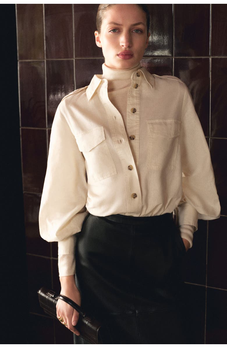 H&M Linen-blend Cargo Shirt, Alternate, color, Cream