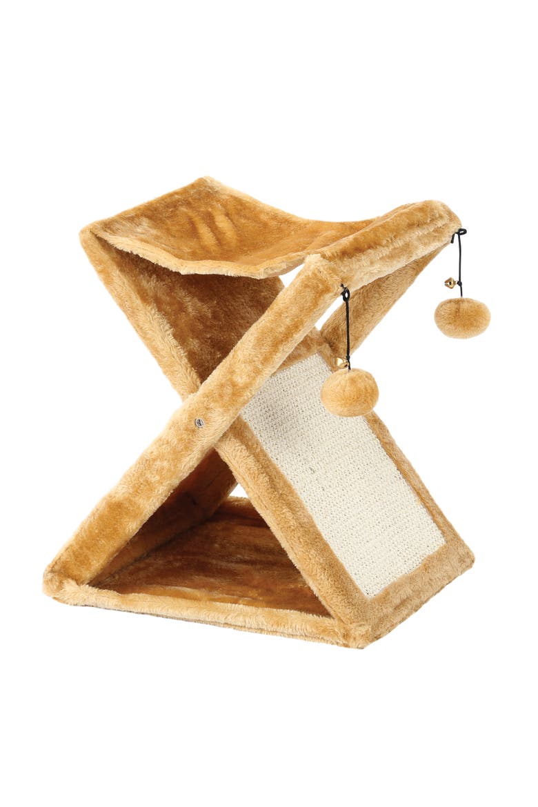 Foldaway Cat Play Tower and Scratching Post, Main, color, Multicolored