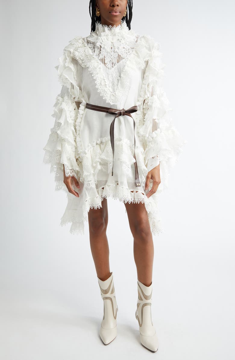 Zimmermann Crush Heart Trim Long Sleeve Minidress, Main, color, 