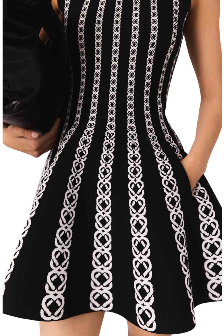 Mini jacquard knit dress, Alternate, color, White / black
