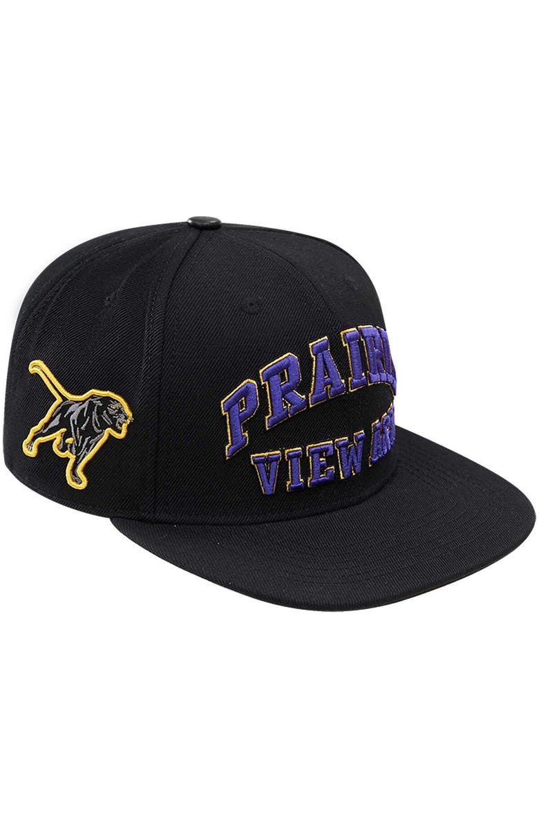PRO STANDARD Men's Pro Standard Black Prairie View A&M Panthers Arch Over Logo Evergreen Snapback Hat, Main, color, 