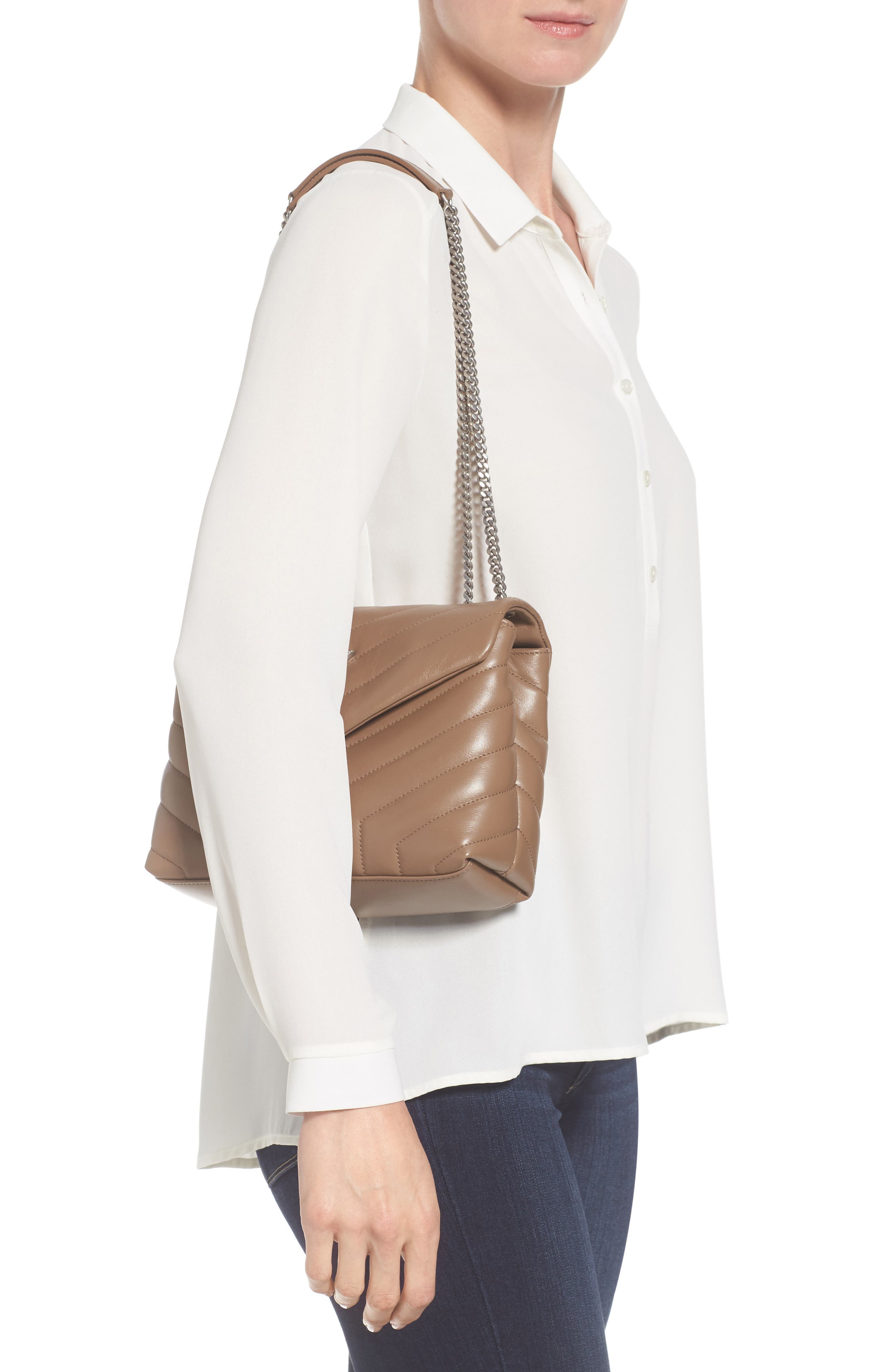 Small Loulou Matelassé Leather Shoulder Bag, Alternate, color, TAUPE MILITAIRE