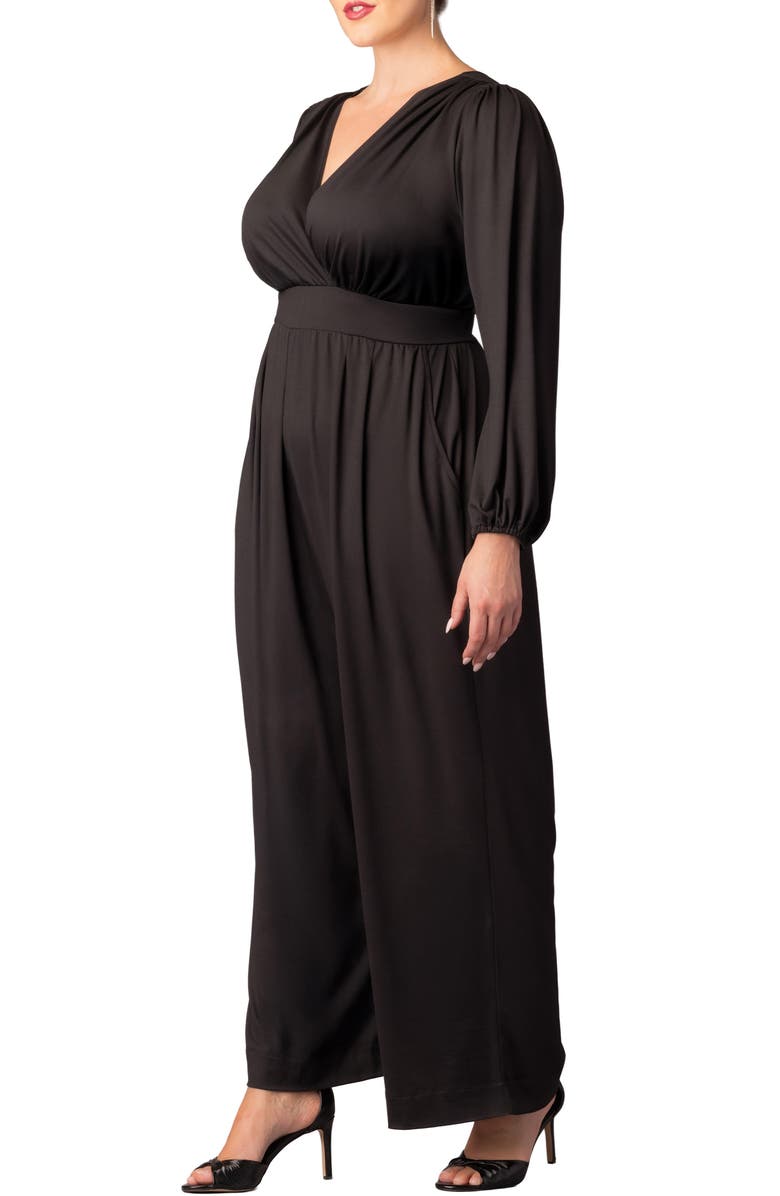 Kiyonna Brigitte Long Sleeve Jumpsuit, Alternate, color, Black Noir