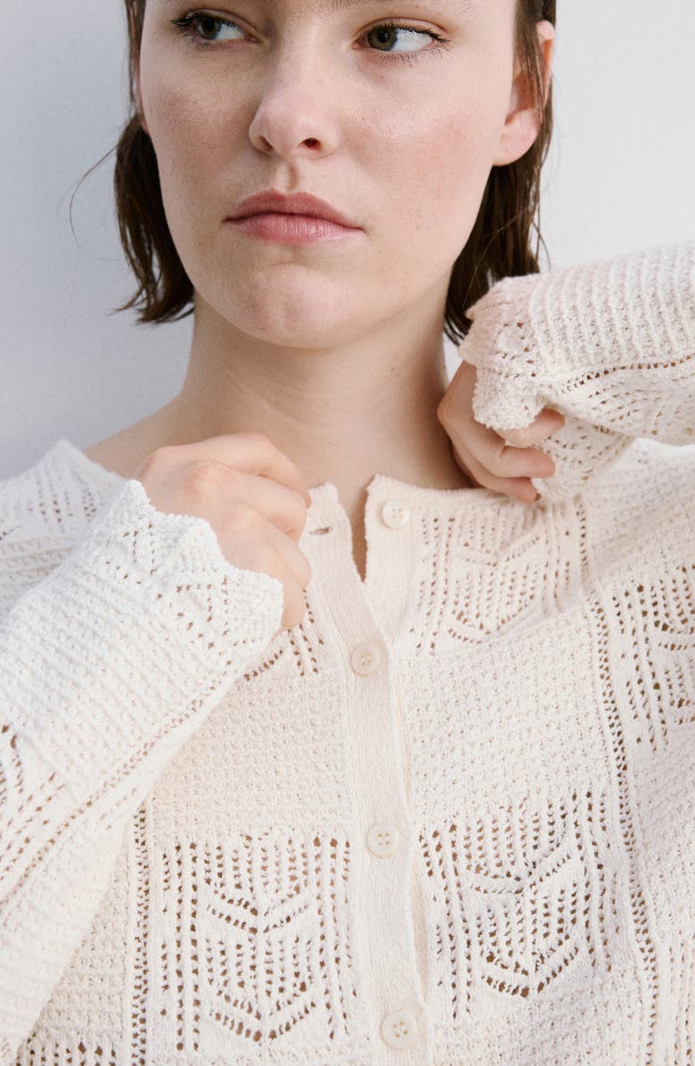 MANGO Pointelle Crop Cotton Blend Cardigan, Alternate, color,