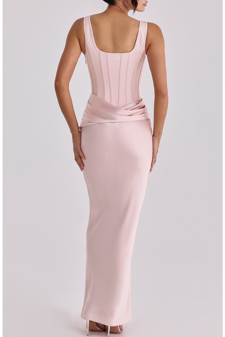 Kira Corset Bodice Satin Gown, Alternate, color, BLUSH