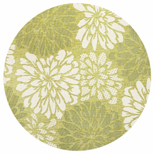 Jonathan Y Zinnia Modern Floral Textured Weave Indoor/outdoor Green/cream Round Area Rug