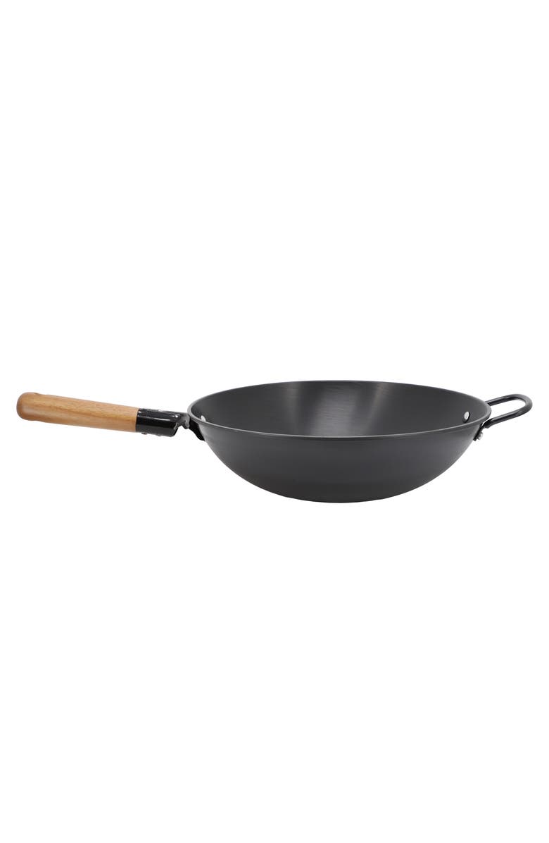 Gibson Home Welton 13.5 Inch Carbon Steel Wok with Wood Handle, Alternate, color, Black
