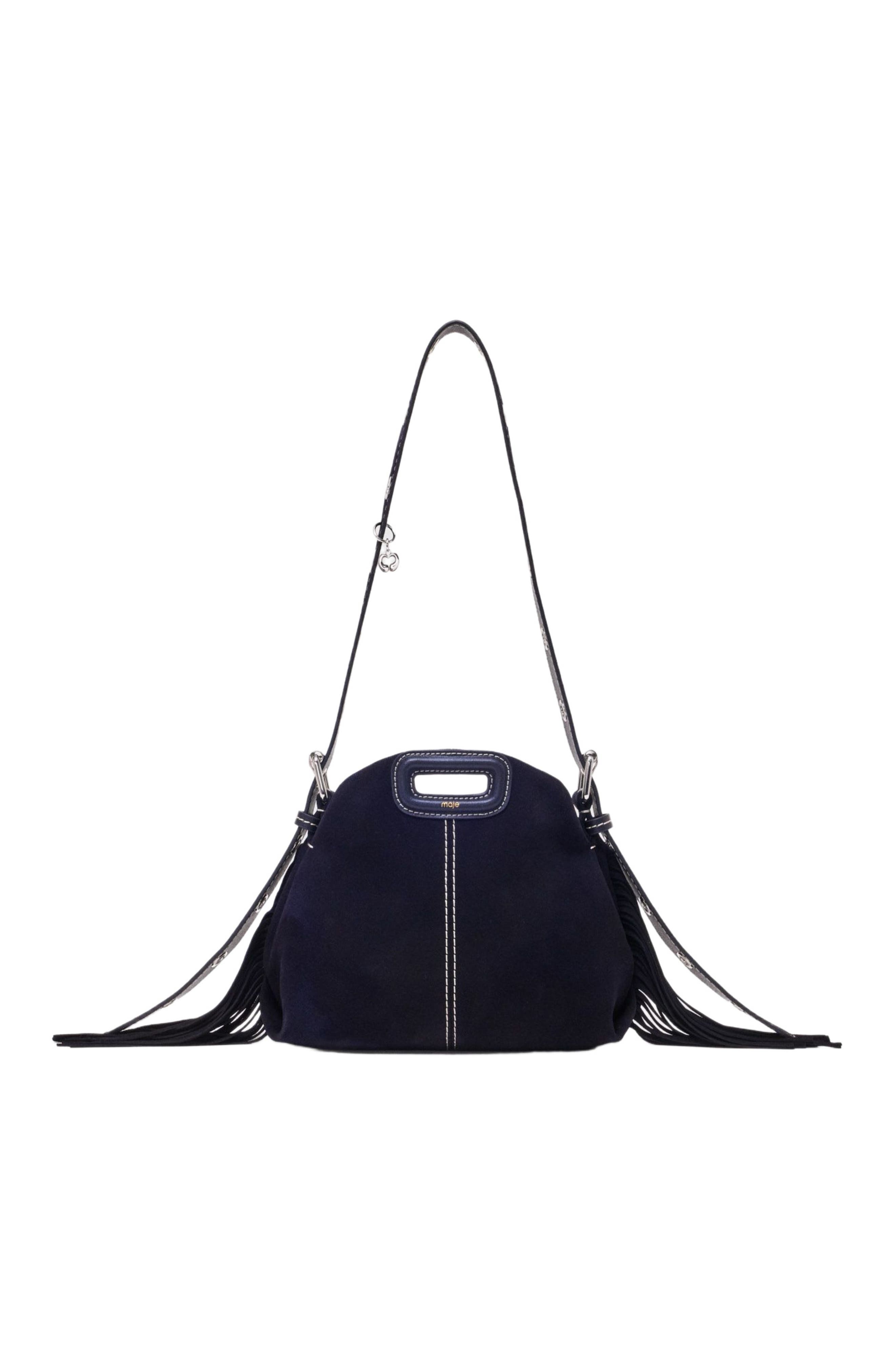 maje Topstitched suede mini Miss M bag, Main, color, Marine Blue