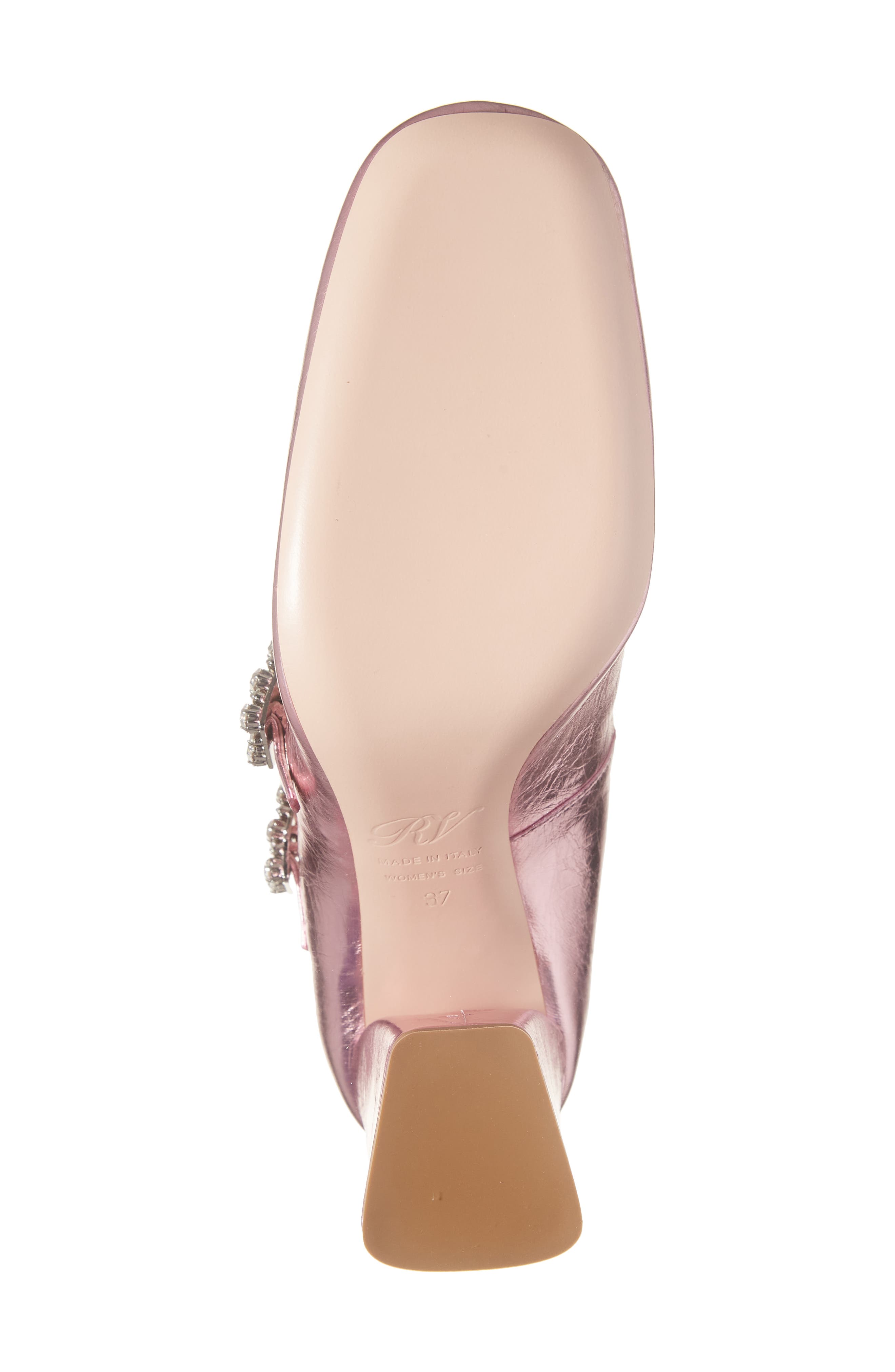 Trés Vivier Babies Crystal Buckle Mary Jane Pump, Alternate, color, METALLIC PINK