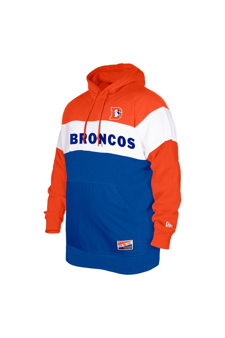 Men's New Era Blue Denver Broncos Big & Tall Throwback Colorblock Pullover Hoodie, Alternate, color, Royal