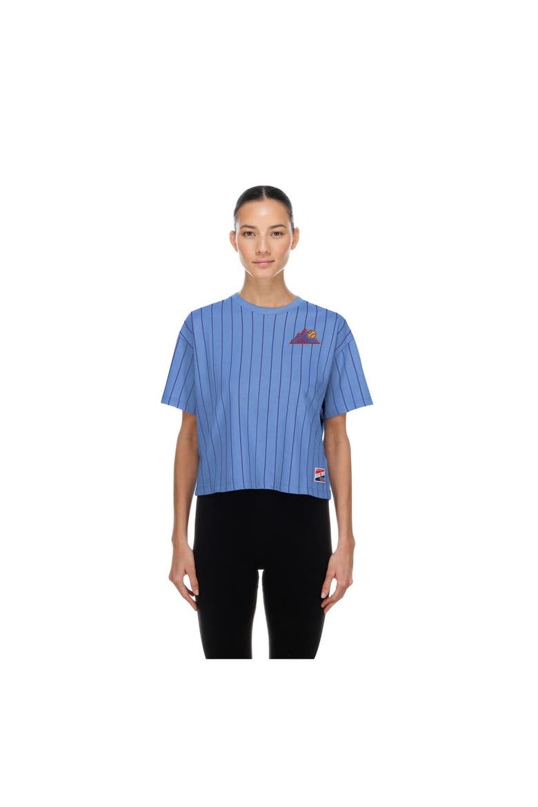Women's New Era  Light Blue Colorado Rockies City Connect Throwback Meshback Pinstripe Boxy T-Shirt, Main, color, Light Blue