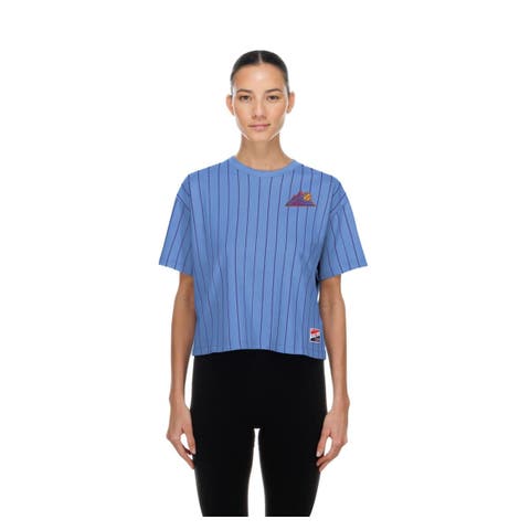 Women's New Era  Light Blue Colorado Rockies City Connect Throwback Meshback Pinstripe Boxy T-Shirt