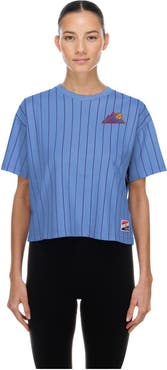 New Era Women's New Era  Light Blue Colorado Rockies City Connect Throwback Meshback Pinstripe Boxy T-Shirt